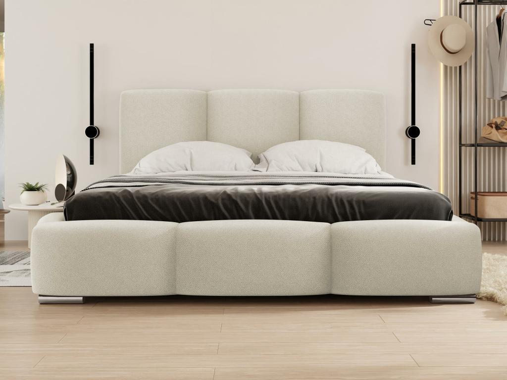 Bed 383 Double Light Brown 160x200 Upholstery Slatted Base 180x222x112cm OZWN01853