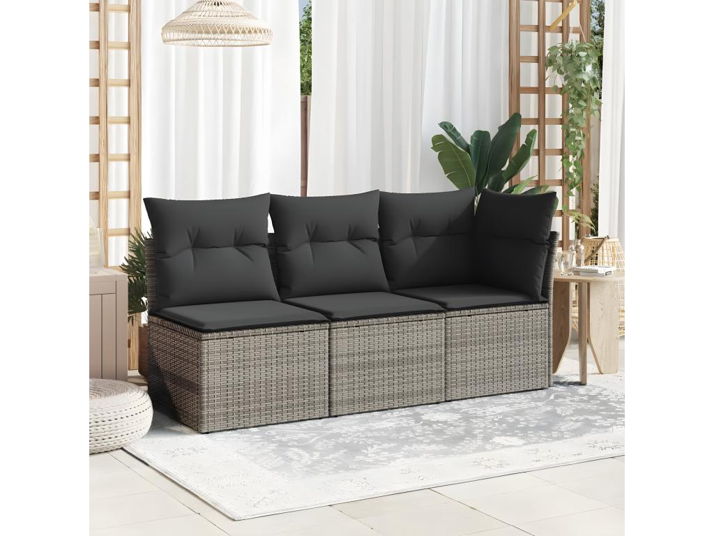 Garden sofa with cushions, 3-seater grey woven resin YYFW89840