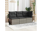 Garden sofa with cushions, 3-seater grey woven resin YYFW89840