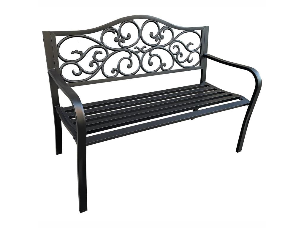 Black garden bench with steel legs and cast iron backrest, 127 cm wide WHTR68624