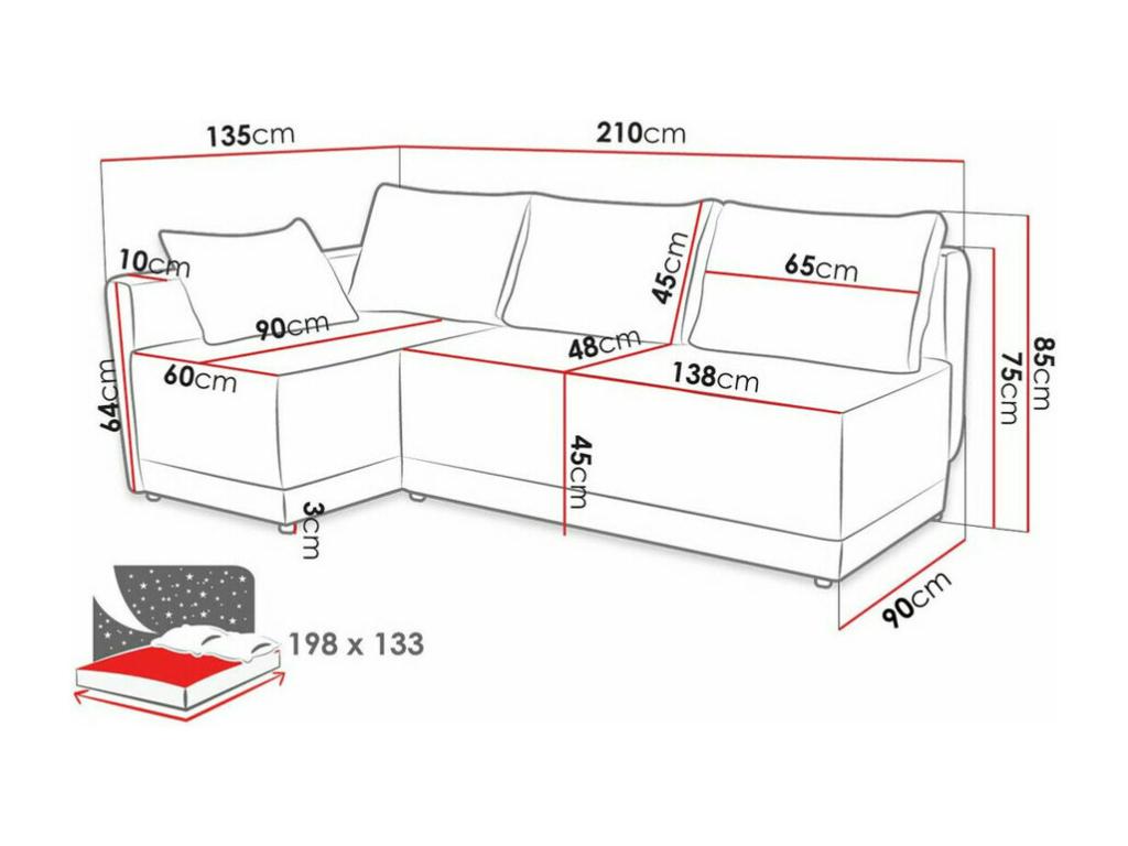 Corner sofa 149 Pink Sleeping function Bedding box 210x135x85cm EOBU24220