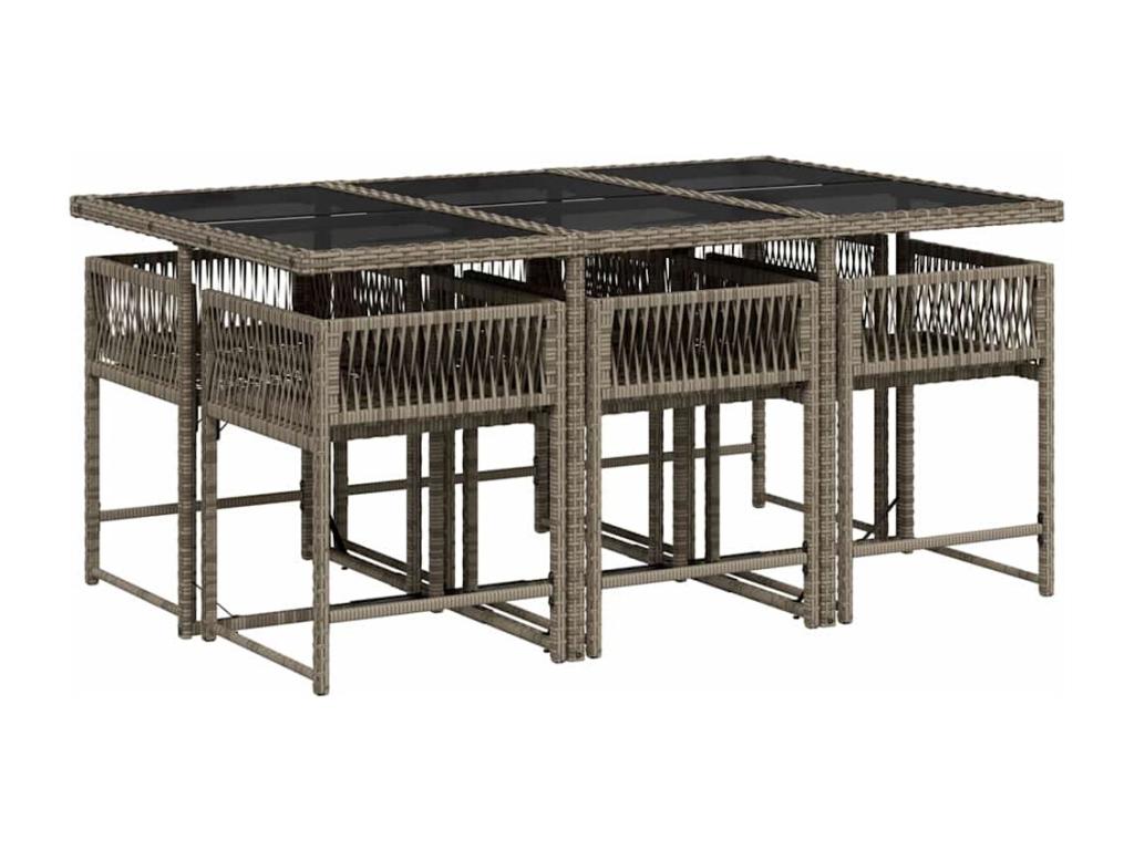 7-piece garden dining set and cushions, grey rattan KVON01489