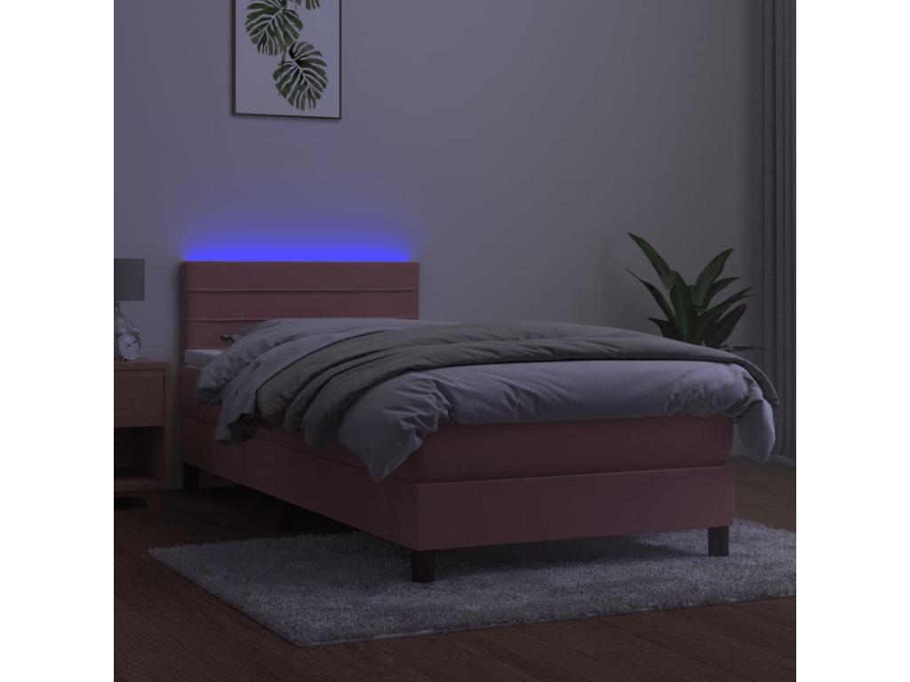 Upholstered bed base with mattress and LED light, Pink, 90x200 cm, Velvet, MHUZ83694