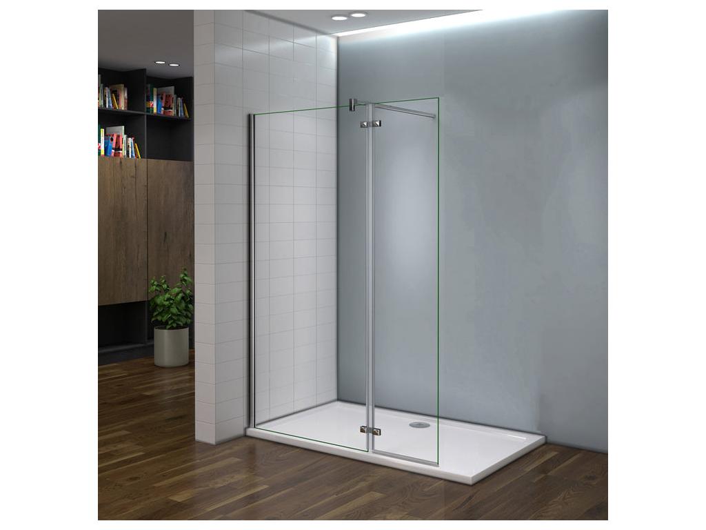 Walk-in shower screen with 90° pivoting return, 40x200cm, hinges with 140cm square fixing bar KOUT04617