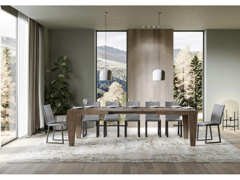 Boisona Extendable Wooden Dining Table with V-Legs - Brown - Boisona Base and Support - 2 Slim Extension Leaves - Extends from 160 to 264cm - MWRI08524