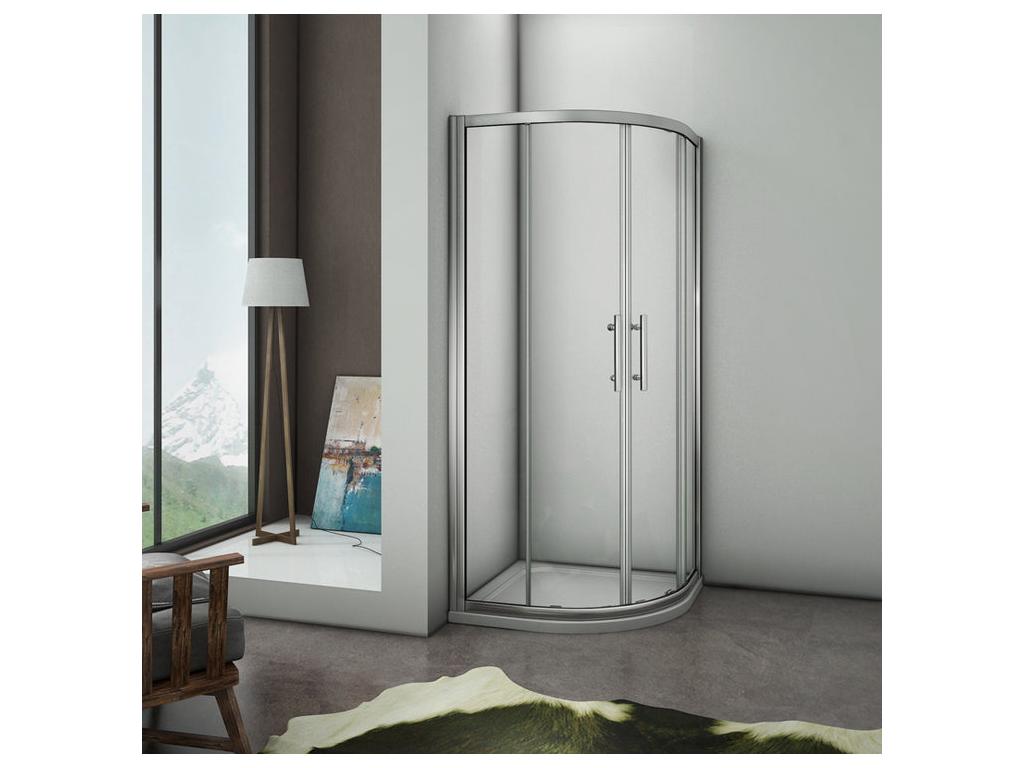 Quarter-circle shower enclosure 80x80x185cm with white shower tray 80x80x3cm, sliding shower enclosure in clear glass FUZG24761