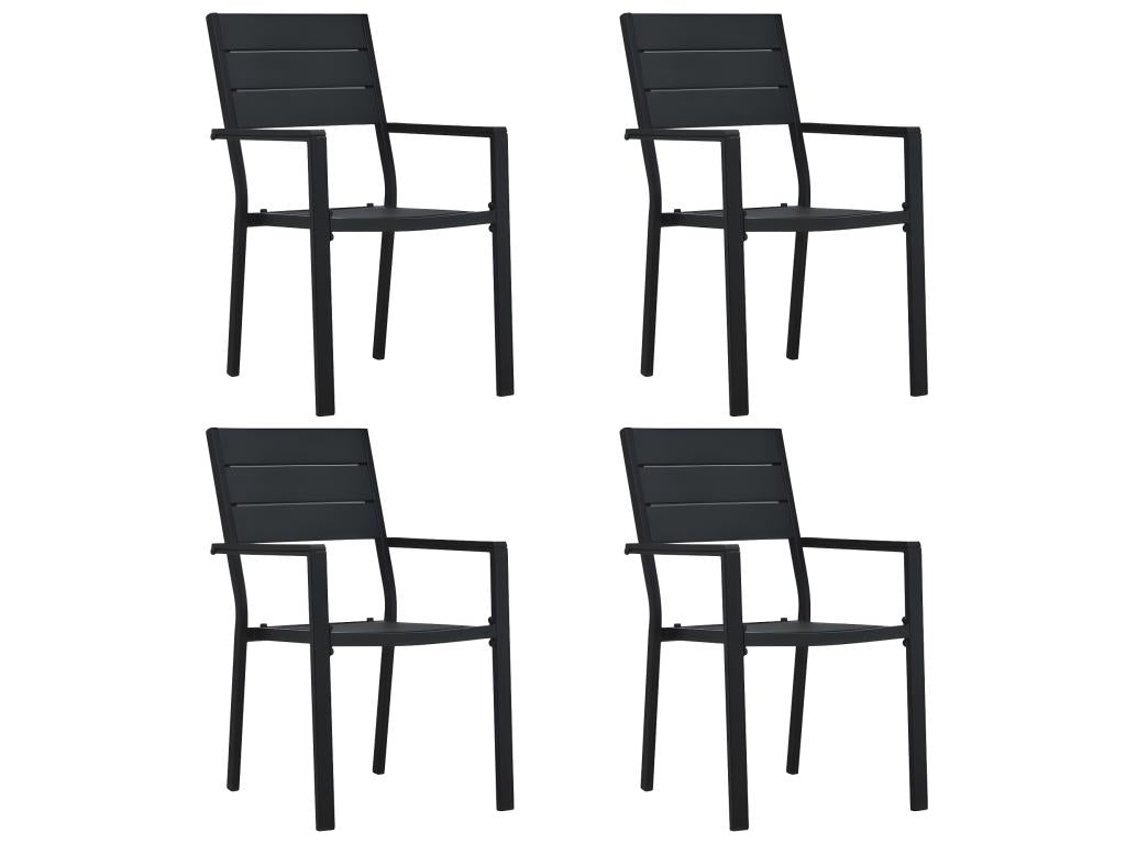 4-piece garden chairs, black HDPE with wood look, NKXP90457