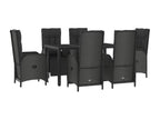 7-piece garden dining set with cushions, black and grey rattan, VQAL42569