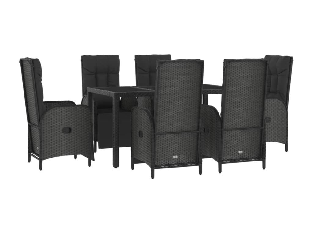 7-piece garden dining set with cushions, black and grey rattan, VQAL42569