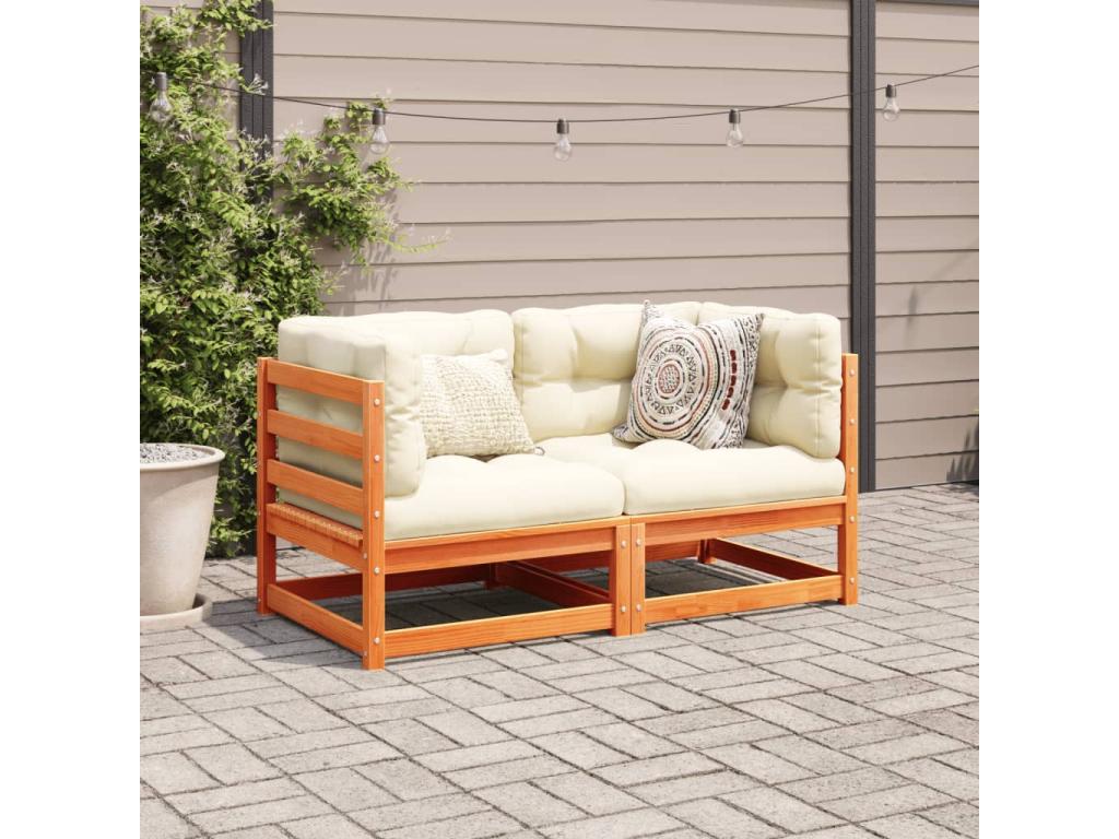 2-piece garden furniture set with cushions, brown wax finish, solid pine wood GGOK94845