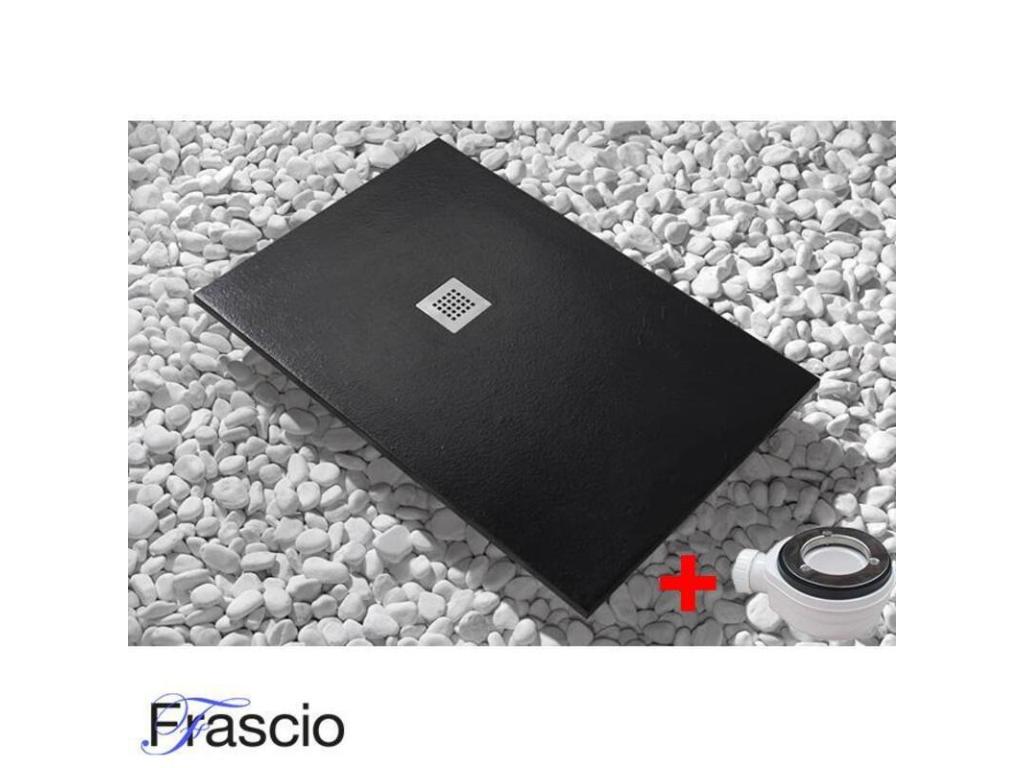Extra Slim 90x90 cm Black Shower Tray in Synthetic Resin and Marble Powder with Free-Range Drain NFZB20906