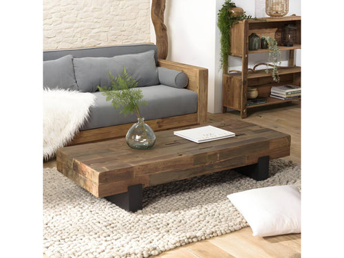 Boisona - Rectangular brown coffee table with solid wood beams MGBT66199