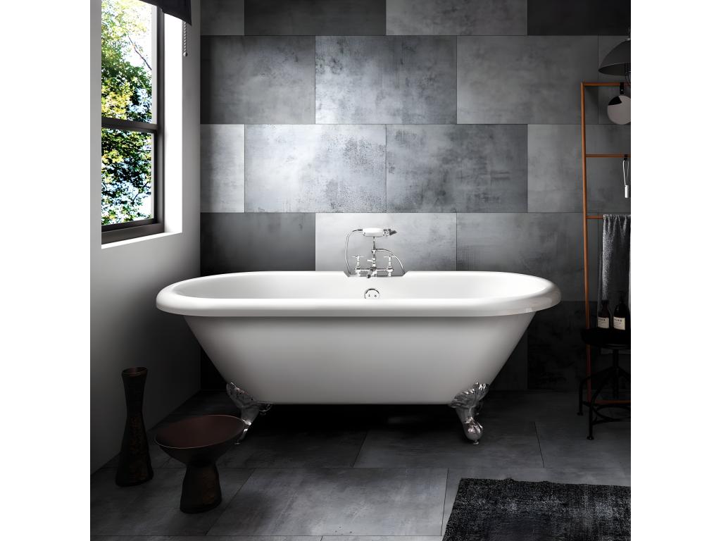 Vintage Retro Freestanding Bathtub, White, 154 cm, Gold Feet, XZYE11911