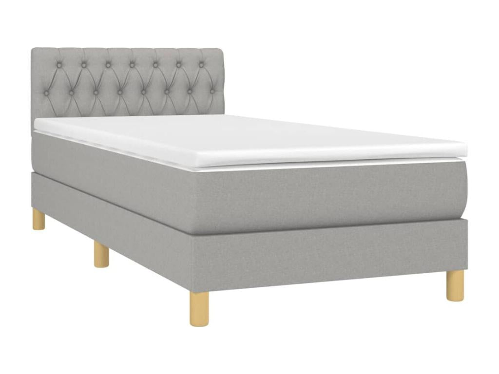 Upholstered bed base with mattress, light grey, 100x200 cm, fabric, 5 ZNJB87591