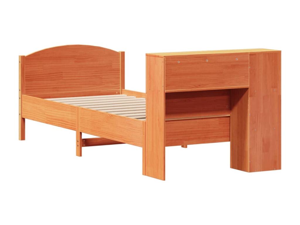 Bookcase bed without brown wax mattress 90x190 cm solid pine NTHK60251