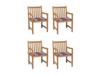 4-piece garden chairs and red checkered cushions, solid teak OBLJ55318