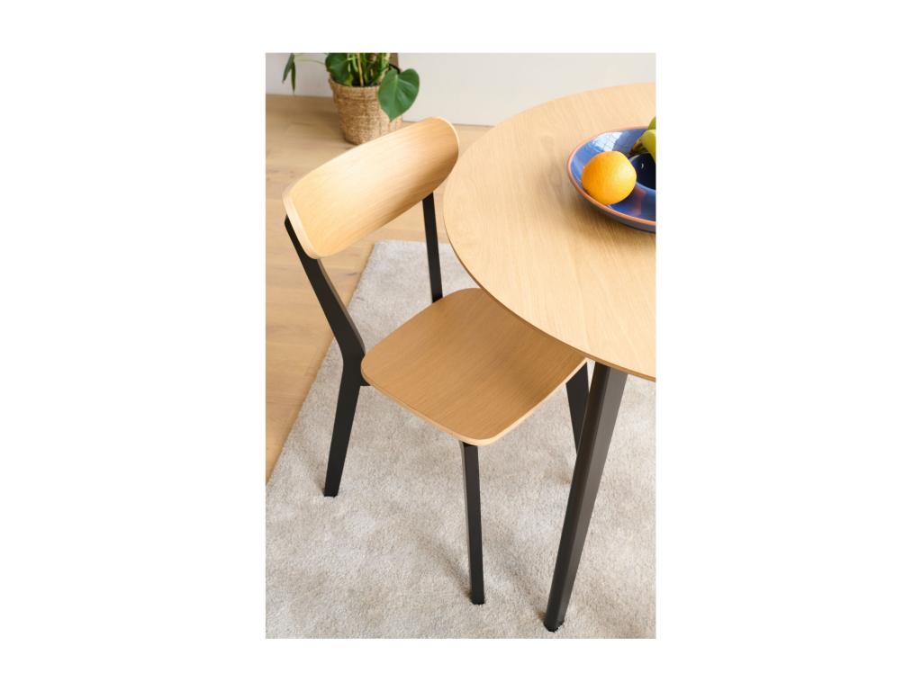 Round oak/black wood table D105, 4 oak/black chairs - Elariva MTPR92034