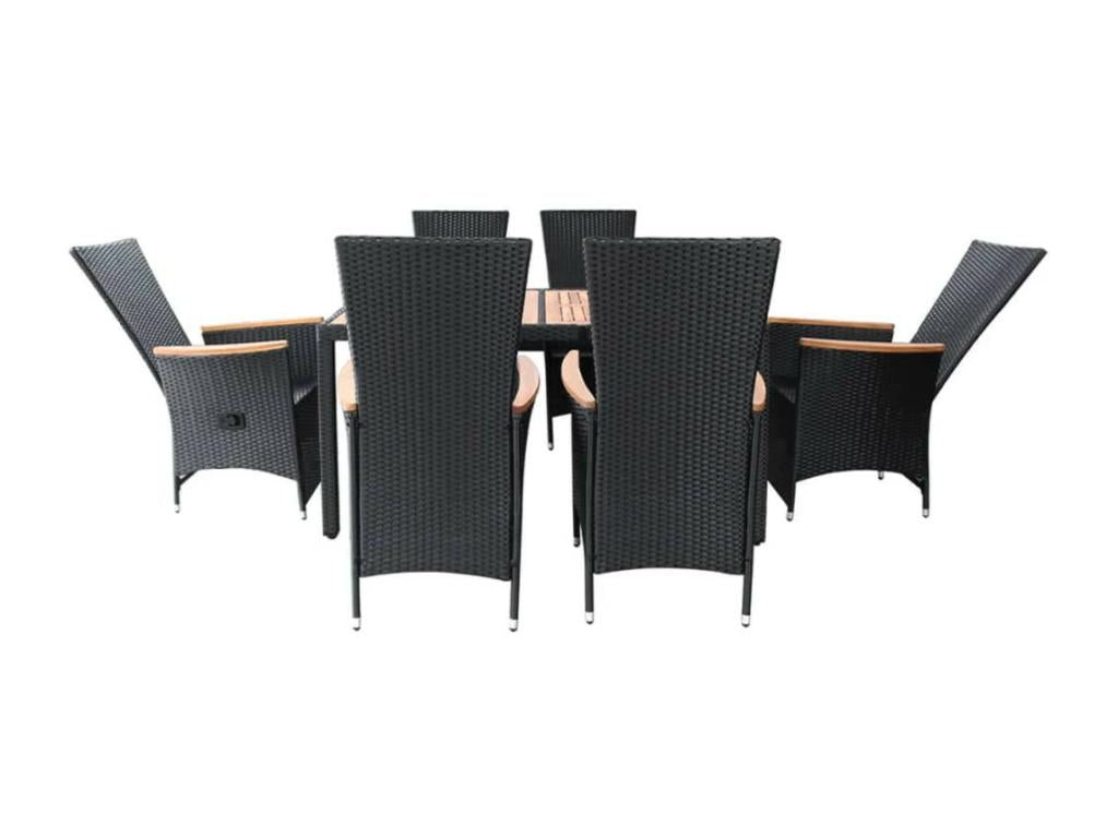 7-Piece Outdoor Dining Set, Wicker Resin and Black THNC72939
