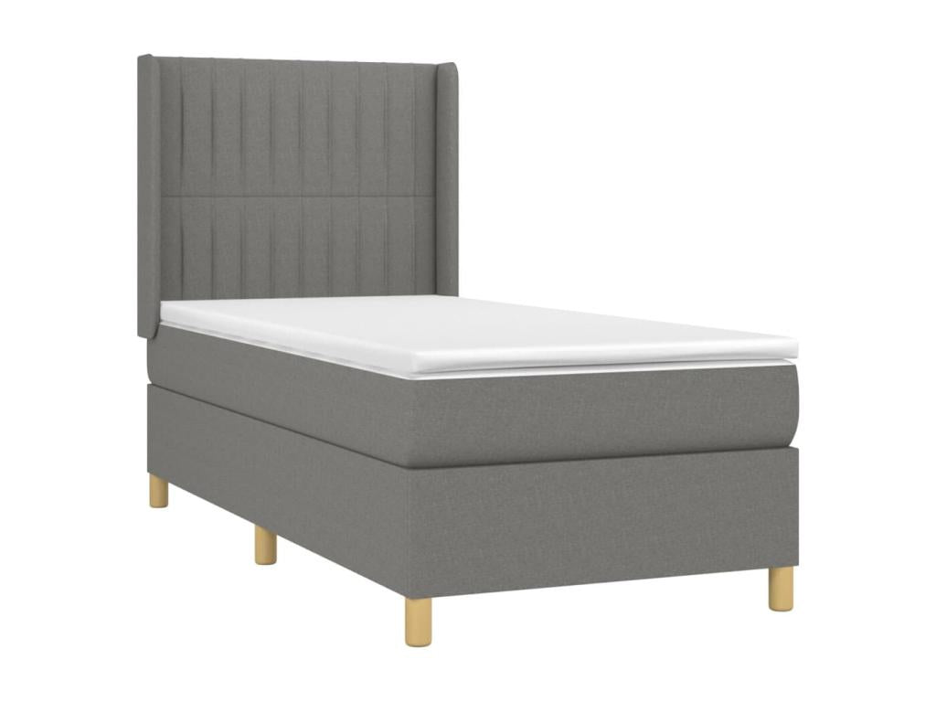 Upholstered bed base with mattress, Dark Grey, 80x200 cm, Fabric CLVD98258