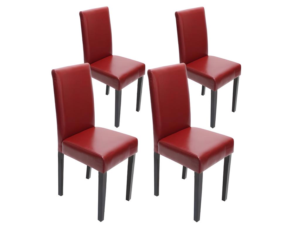 Set of 4 red bonded leather dining chairs with dark legs GGDU35286