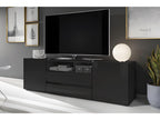 TV stand / TV bench, matte black / glossy black, 137 cm with LED lighting - Boisona LFEZ96936