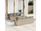 8-piece garden furniture set with cushions, beige woven resin, SJCB49876