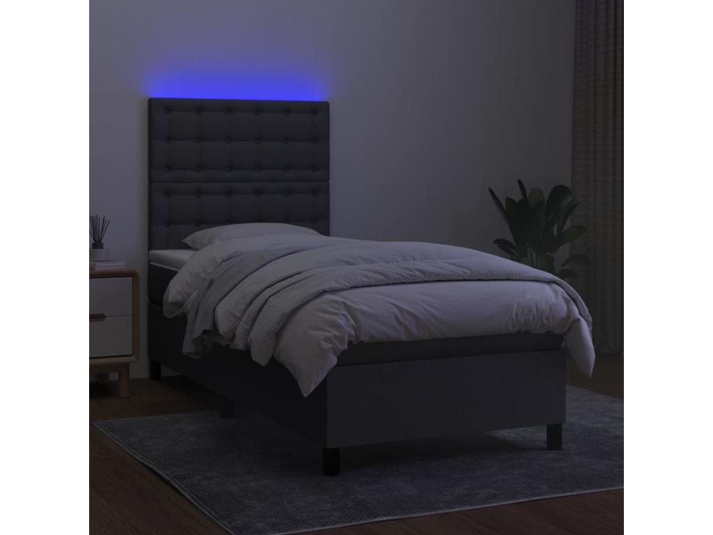 Upholstered bed base with mattress and LED lighting, Dark Grey, 90x190cm, Fabric XISD93769