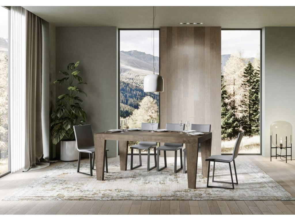 Boisona Extendable Wooden Dining Table with V-Legs - Brown - Boisona Base and Support - 2 Slim Extension Leaves - Extends from 160 to 264cm - MWRI08524