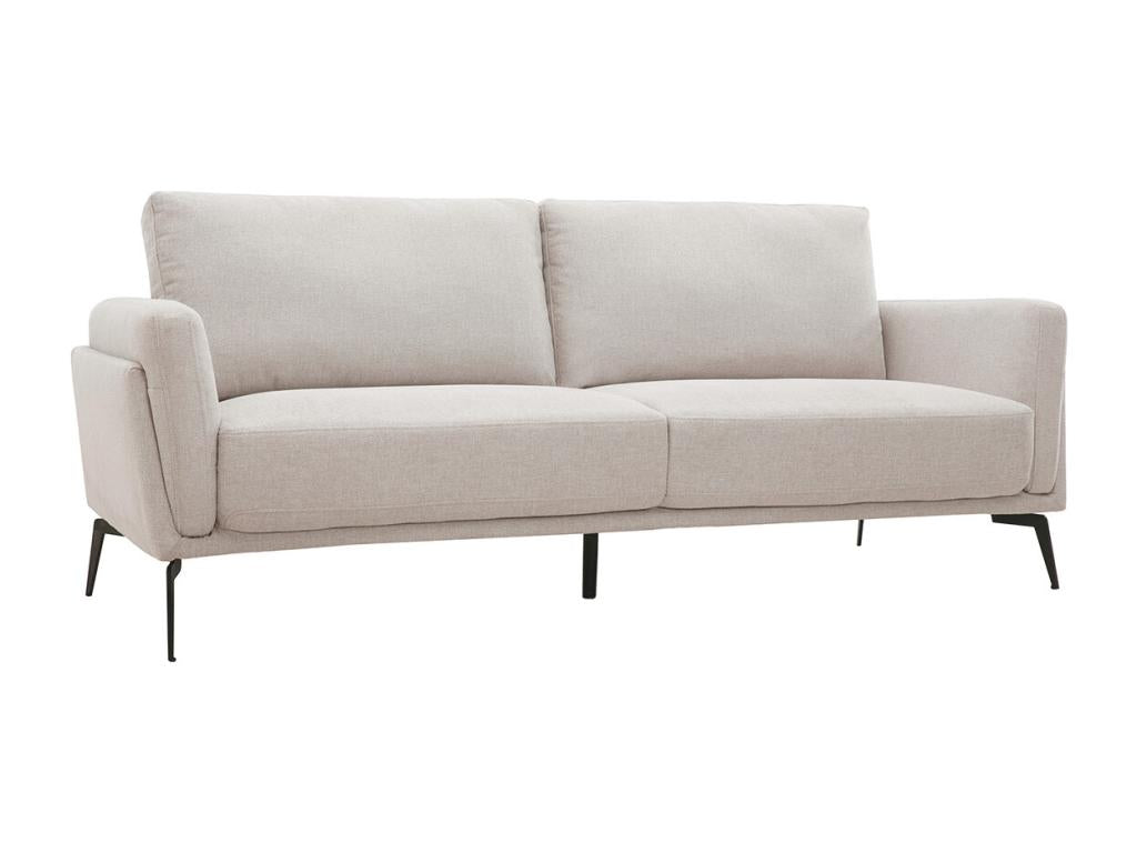 Lysvia QOQN84127 3-seater designer sofa in beige textured velvet-effect fabric and black metal