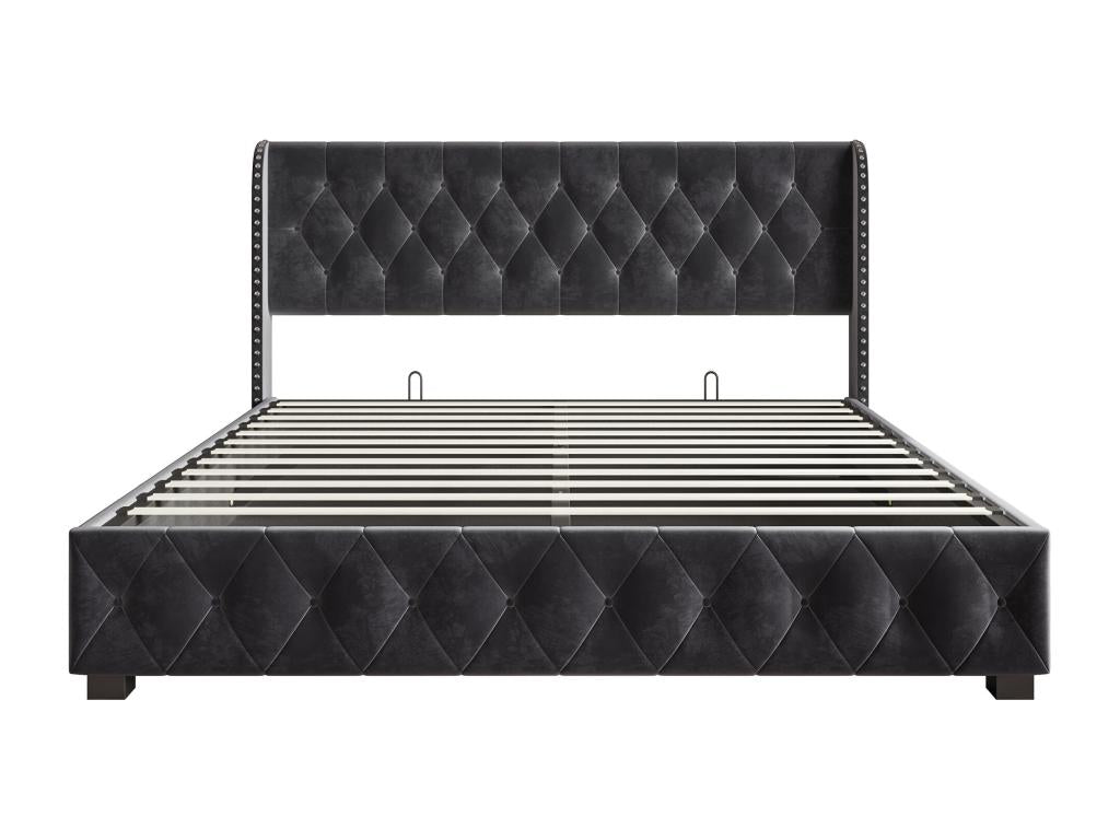 Upholstered velvet storage bed - decorated with rivets - with slatted base - 180x200cm - Grey WMUV30099
