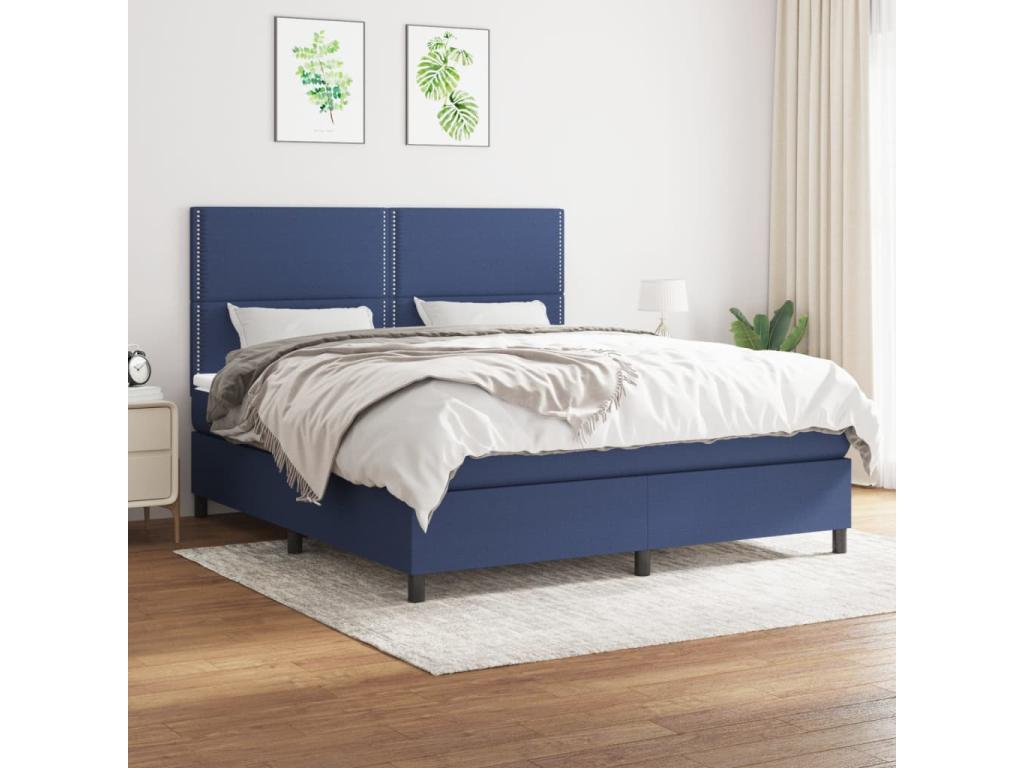 Upholstered bed base with mattress, blue, 180x200 cm, fabric BZMI50897