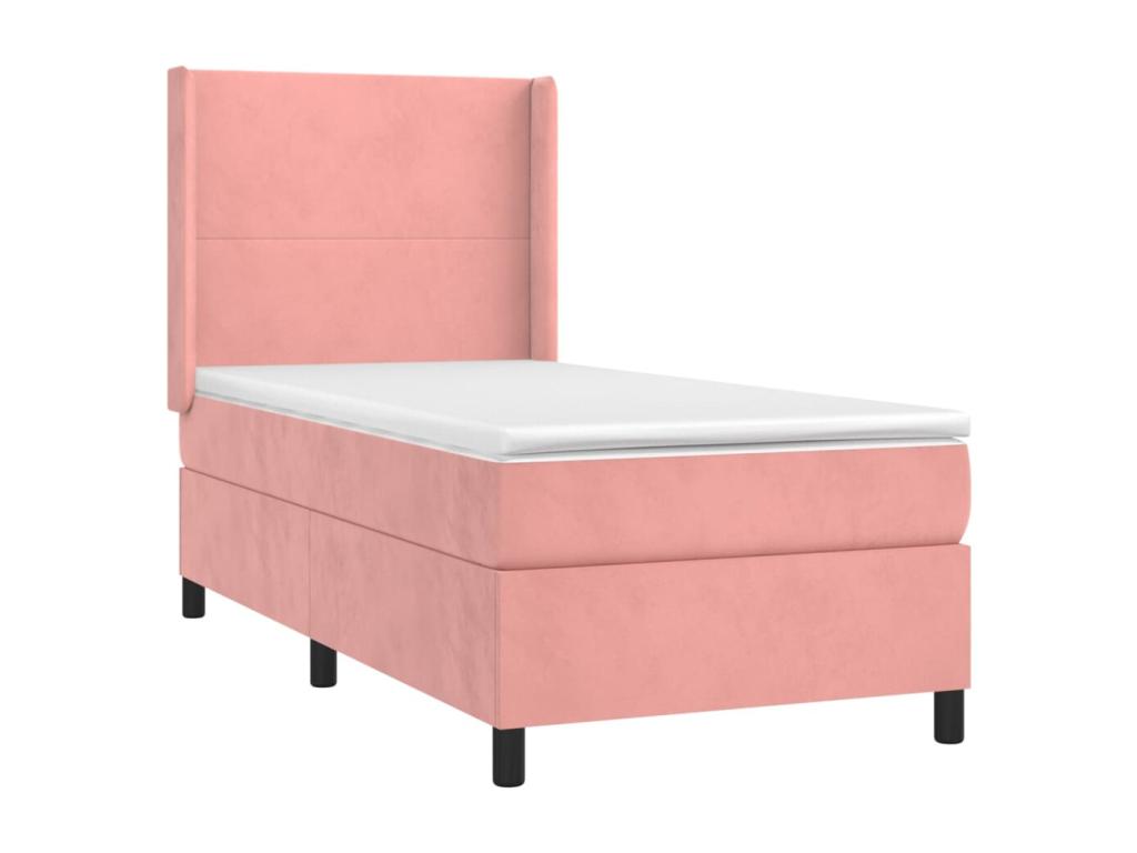 Upholstered bed base with mattress and LED light, Pink, 80x200 cm, Velvet, SHLK83232