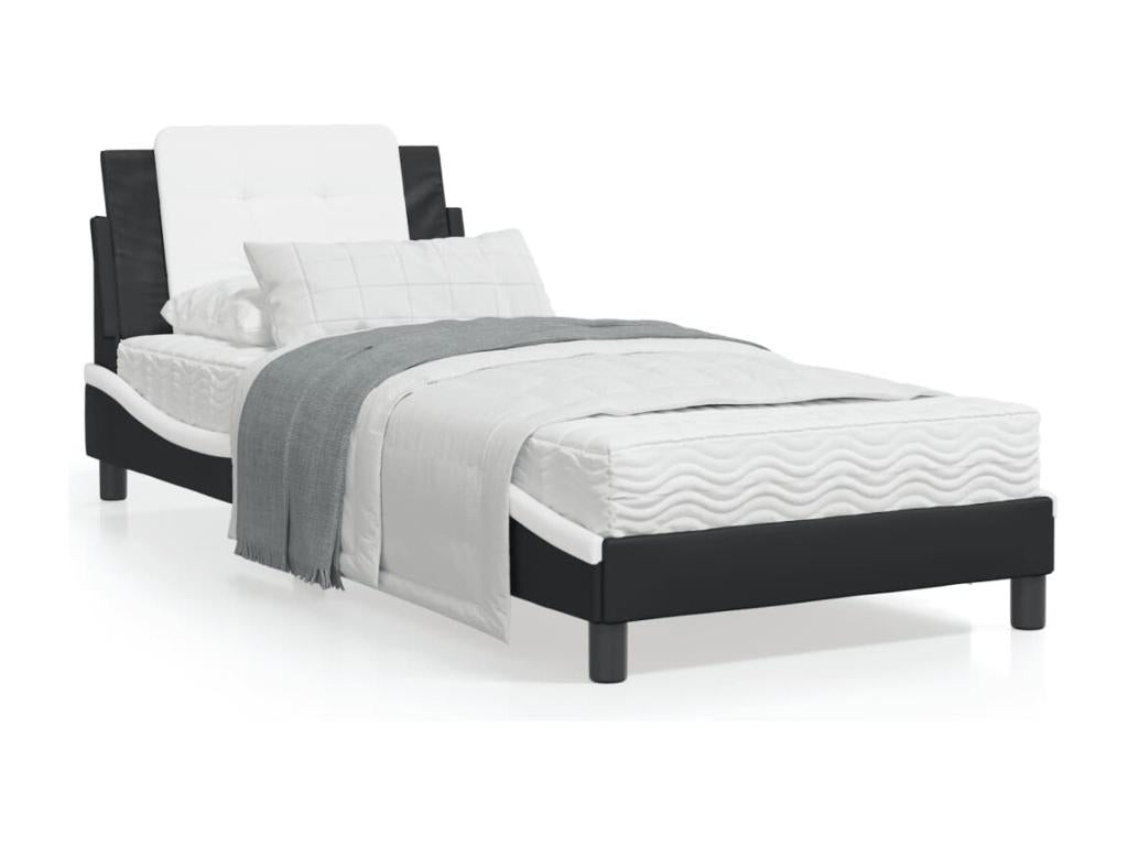 Bed with black and white mattress 90x200 cm faux leather IPYM81324