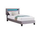 Single LED bed 90x190 cm with slatted base and height-adjustable headboard in grey fabric Elariva XSOQ51562