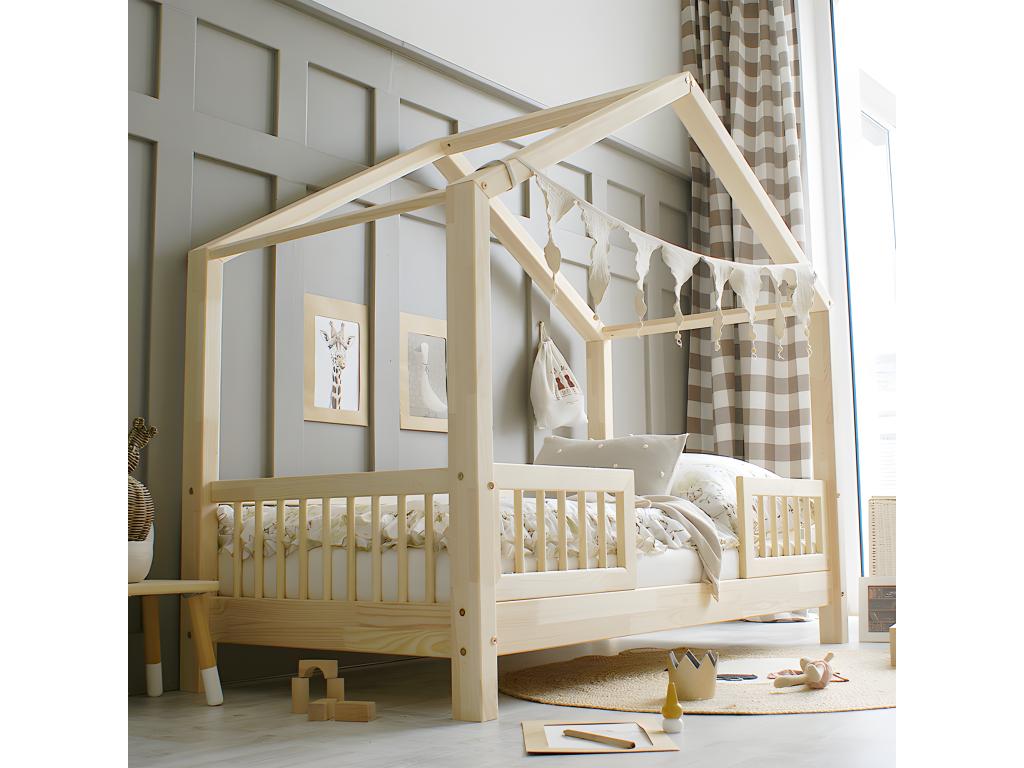 Cabin bed 90x190 with guardrails and slatted base included, 10 cm legs, wood WINP46160