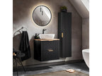 Single vanity unit with 60cm sink and tall cabinet, Black and Wood WVXC84955