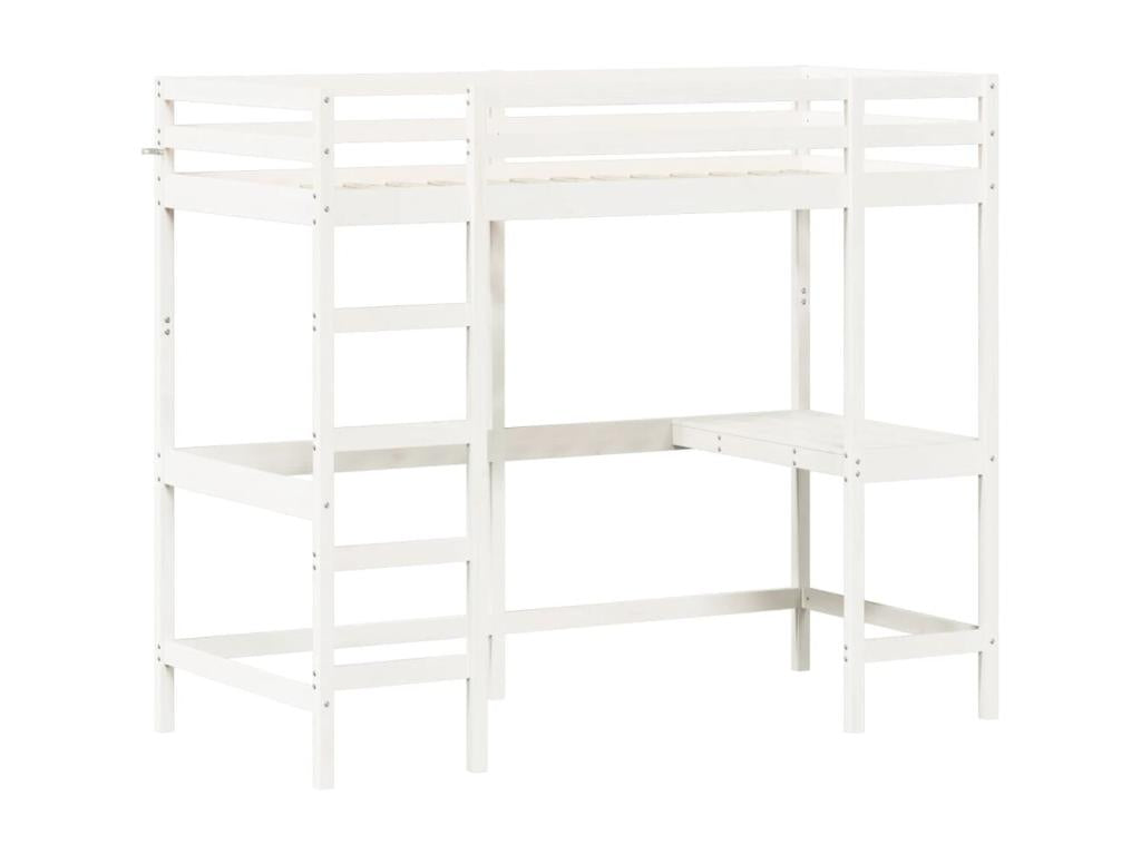 Bunk bed with desk, white, 90x200 cm, solid pine wood, PMPX96587