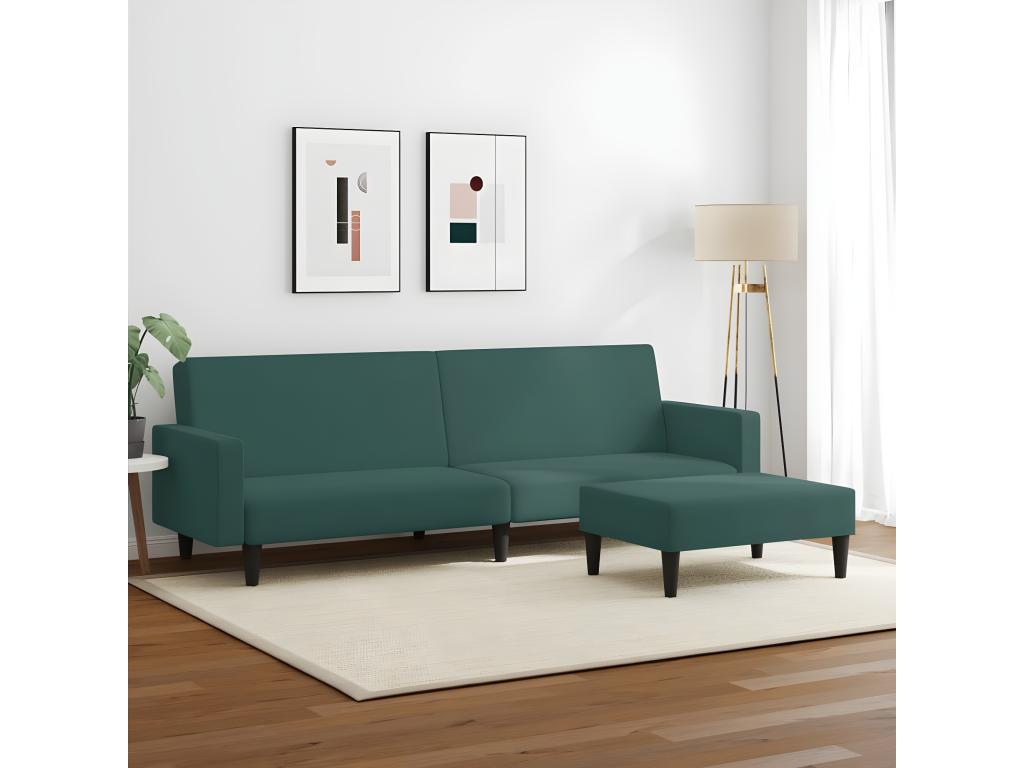 2-seater sofa bed with footrest, dark green velvet GTLB28149