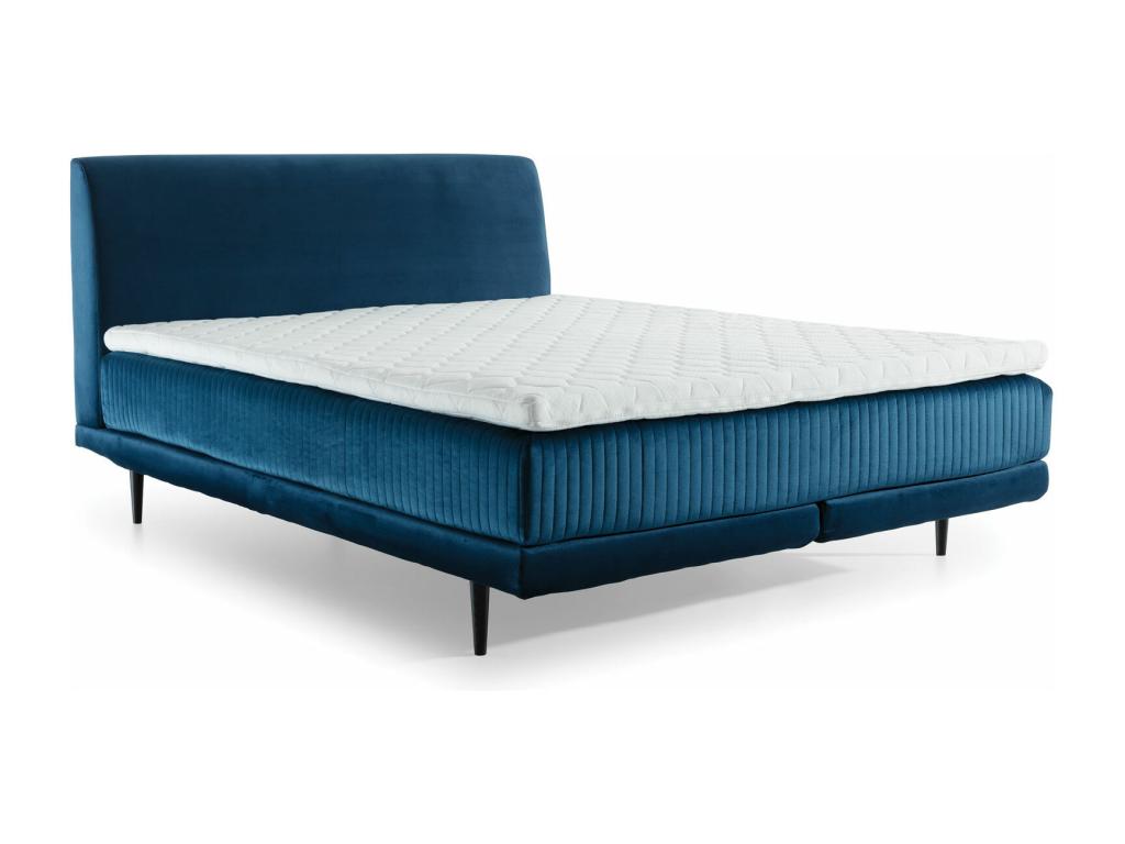 Box spring bed 140x200 dark blue velvet, slatted base and mattress included Boisona YQBS06706