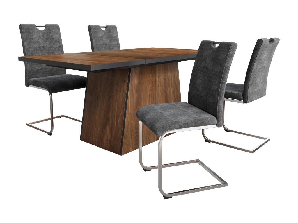 Table and 4 cantilever chairs in grey velvet - 138.5x80x75 cm - MDF wood - Brown OPAJ88208