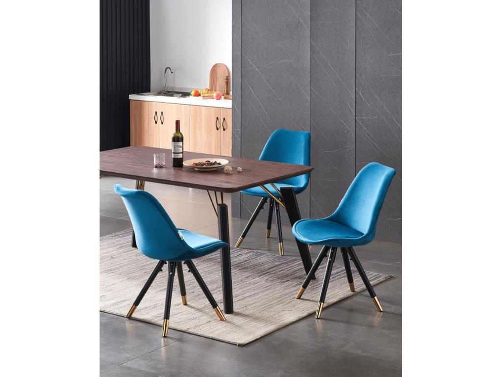 Boisona - Rectangular Dining Table Set in Walnut Finish with 6 Blue Velvet Chairs BBHP14606