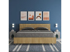 Bed with 160x200 slatted base, straight headboard with natural oak slats, Boisona FQXE89374