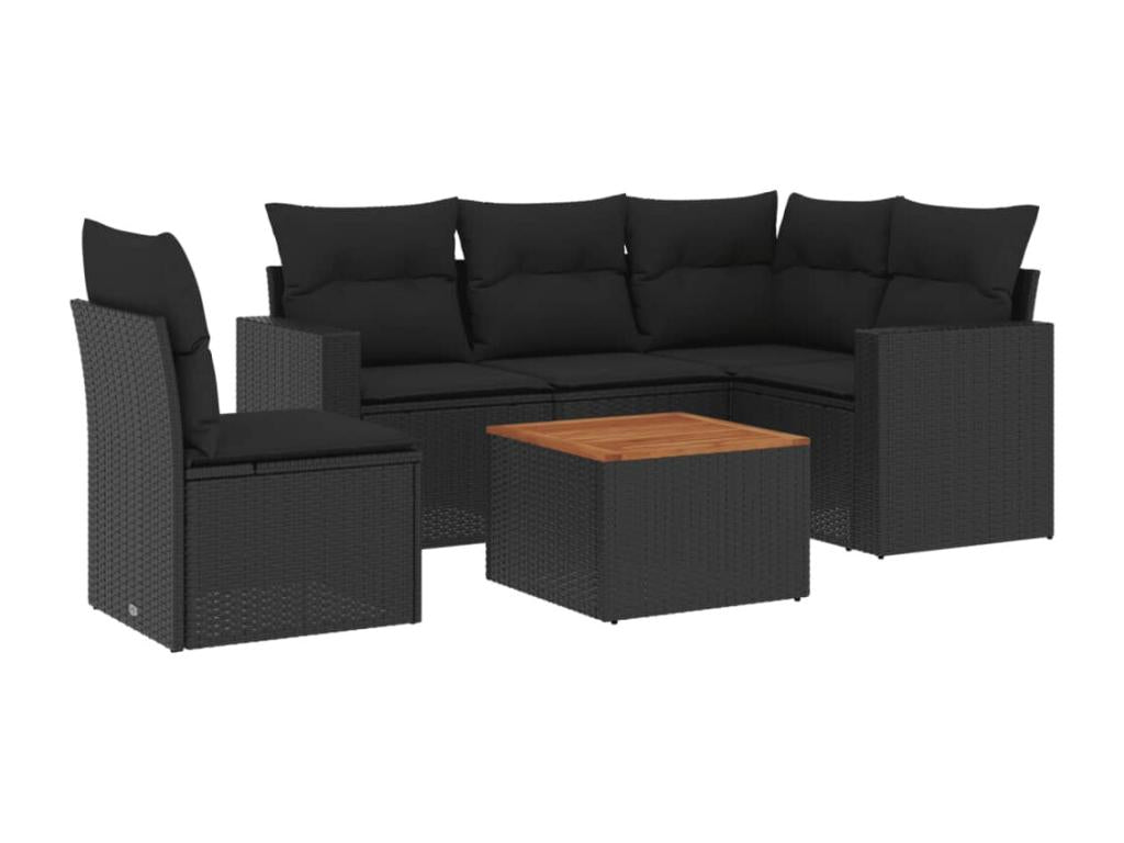 6-piece garden furniture set with cushions, black woven resin ZCBH98821