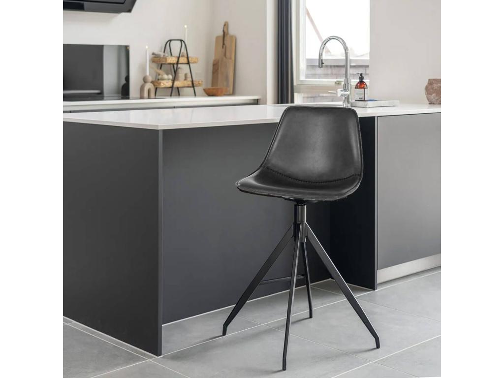 Elariva - Set of 2 Black Faux Leather High Chairs with Black Metal Swivel Base NFWG91471