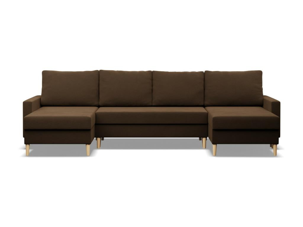 Large U-shaped corner sofa with sleeping function and reversible cushion, brown, EDCQ65155