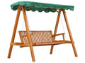 3-seater garden swing with 2 support shelves, 1.95m L x 1.3m W x 1.85m H, max load 360kg, green pine wood, FBPK42874