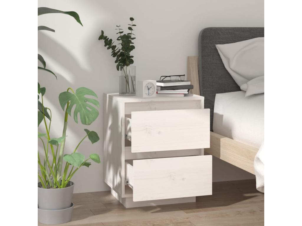 White bedside table 40x35x50 cm Solid pine wood JXOI25005
