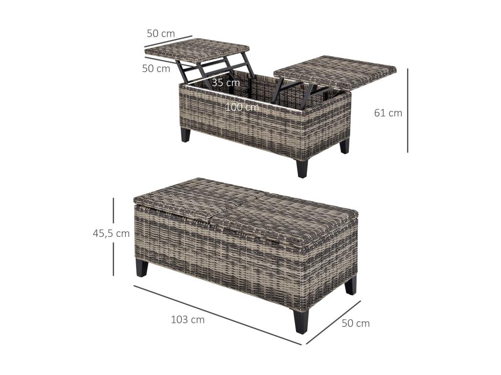 Cozy style garden coffee table - lift-top coffee table - epoxy-coated metal and woven resin with a grey rattan-look finish RBOK53698