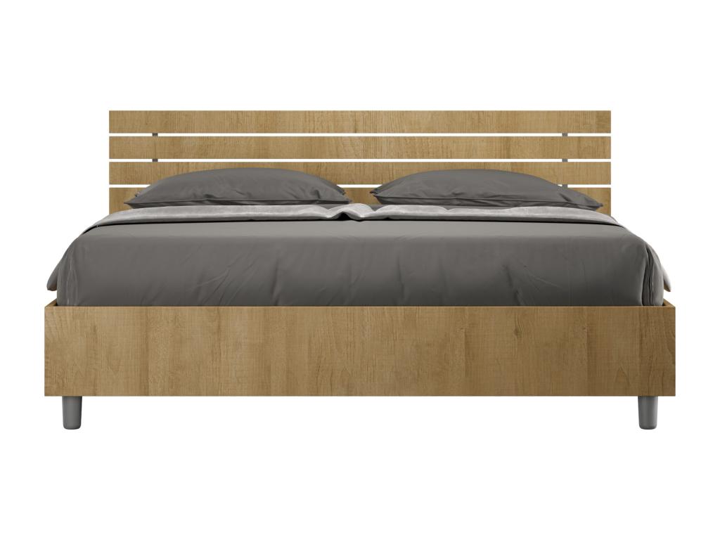 Bed with 160x200 slatted base, straight headboard with natural oak slats, Boisona FQXE89374