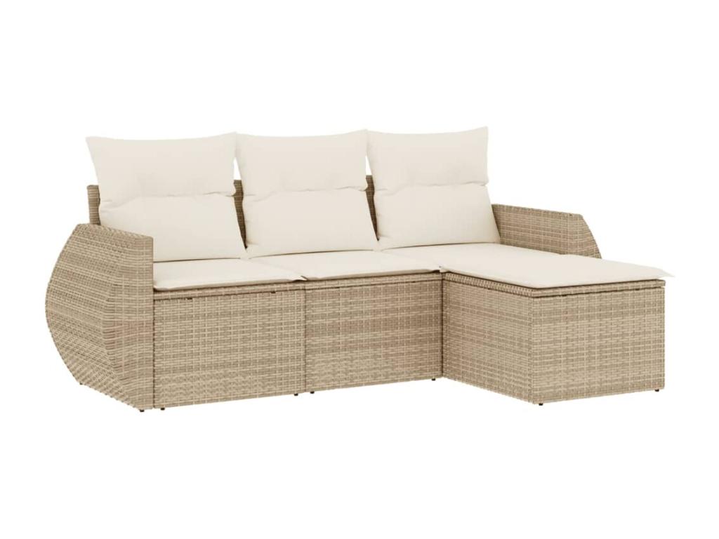 4-piece garden furniture set with cushions, beige wicker resin KEJP13152